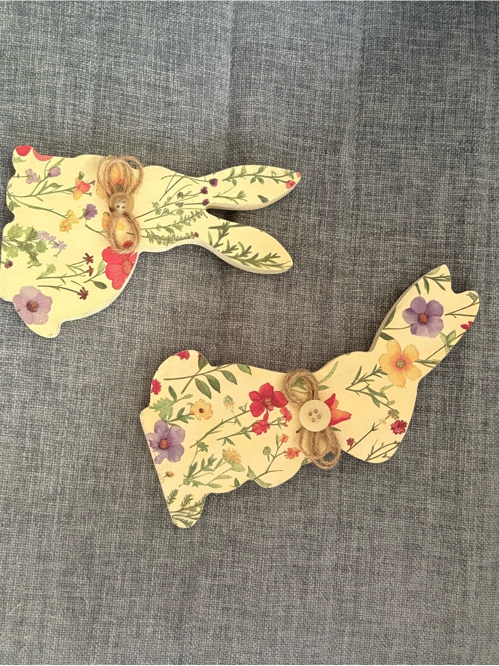 Floral Wooden Bunny Wall Accent Pair - Cream Floral